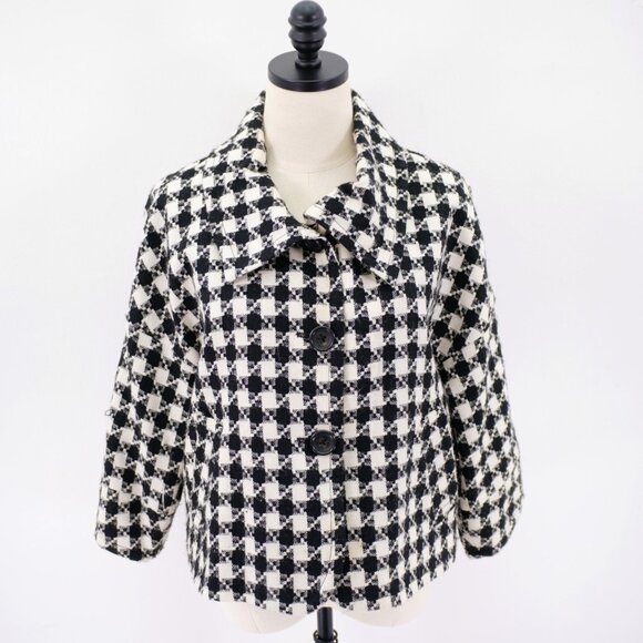 DAMAGED Rafaella Large Black White Tweed Plaid Sport Coat Wool Acrylic Polyester - Picture 1 of 12